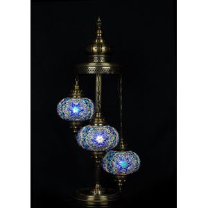Turkse Lamp - Vloerlamp - Mozaïek Lamp - Marokkaanse Lamp - Oosters Lamp - ZENIQUE - Authentiek - Handgemaakt - Blauw - 3 bollen