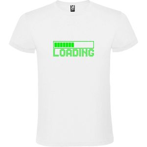 Wit T-Shirt met “ Loading “ afbeelding Neon Groen Size XL