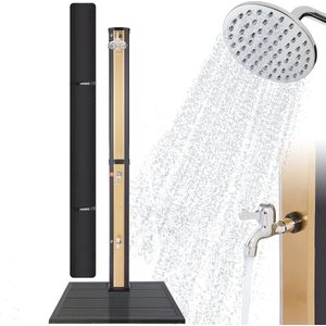 AREBOS Tuindouche met Vloerelement - Solar Douche met thermometer - Buitendouche Zonneenergie 35L - Tuindouche Buitendouche - Zwart / Goud