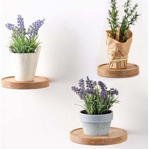 3 stuks ronde wandplanken Ø 15 cm - zwevende planken - plantenrek hout - decoratief rek - voor bloempot of vaas .