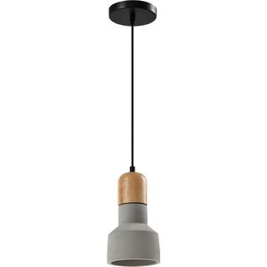 QUVIO Hanglamp landelijk - Lampen - Plafondlamp - Verlichting - Verlichting plafondlampen - Keukenverlichting - Lamp - E27 fitting - Met 1 lichtpunt - Voor binnen - Houten kop - Beton - Metaal - D 12,5 cm - Grijs en bruin