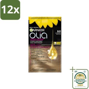 Garnier - Olia 8 - Haarkleuring - Lichtblond - Zonder Ammoniak - 60% Olie - Permanente Kleur - Voordeelverpakking - 12 stuks - Olia Garnier - Haarkleuring blond