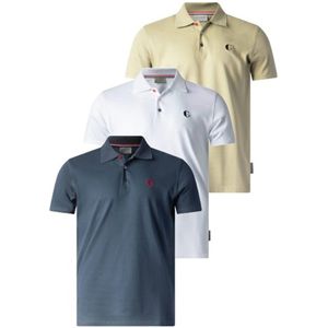3 luxe heren piqué poloshirt's - Gentlemen - korte mouw - blauw, wit en groen - maat M