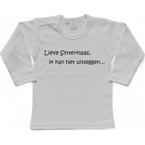 Sinterklaas | T-shirt Lange Mouw | Lieve Sinterklaas, ik kan het uitleggen... | Grappig | Cadeau | Kado | Wit/zwart | Maat 98