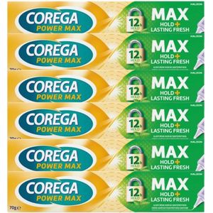 Corega Power Max Hold + Lasting Fresh – 6 × 70 g – Kleefcrème voor Gebitsprothese