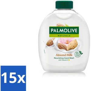 15 x Palmolive - Amandelmelk - Handzeep Navulling - Zacht & Hydraterend - 300 ml - Handzeep Navulling - Melk En Amande - Natuurlijke Handzeep - Handen Verzorgen - Hydraterende Handzeep