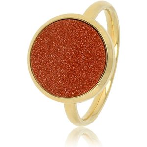 *My Bendel - Ring goudkleurig met ronde grote Gold Sandstone - Aparte goudkleurige ring met mooie Gold Sandstone edelsteen - Met luxe cadeauverpakking