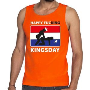 Oranje Happy fucking Kingsday tanktop / mouwloos shirt heren XXL