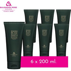 Rozenolie uit Bulgarije scheergel voor mannen, voor mannen met bamboe extract, prebiotisch en 100% natuurlijke Bulgaarse rozenolie en rozenwater 6 x 200 ml