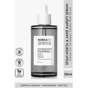 Koreaco - Anti-Blackheads & Acne Ampoule - Anti-mee-eters Acne Ampul - Centella - Zinc PCA 1% - Salicylzuur - Niacinamide - Intensieve poriënverstevigende verlichting - VEGAN - Voor alle huidtypes - 50 ml