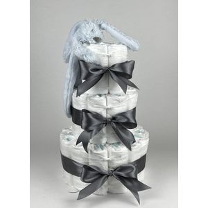 Chouette-Chouette | Luiertaart Jongen | Kraamcadeau | Geboorte Jongen | Babyshower | Tuttle Konijn Richie Blue - donker Grijs