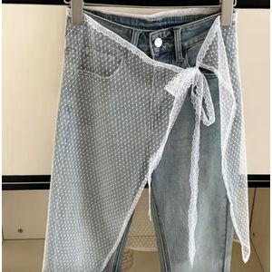 Rok - overslagrok - wikkel rok - cover-up - strandkleding - festival - feestje - dames meisjes - kant mesh - one size - wit - stippen dots