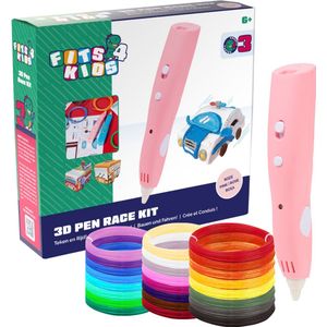 Fits4Kids® 3D Pen Race Kit - Starterspakket - Draadloos - Lage Temperatuur - Speelgoed 6 7 8 9 10 Jaar - Knutselen Jongens en Meisjes - Roze