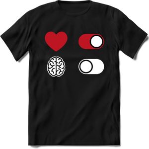Hart Aan Brein Uit - Valentijn T-Shirt | Grappig Valentijnsdag Cadeautje voor Hem en Haar | Dames - Heren - Unisex | Kleding Cadeau | - Zwart - 3XL