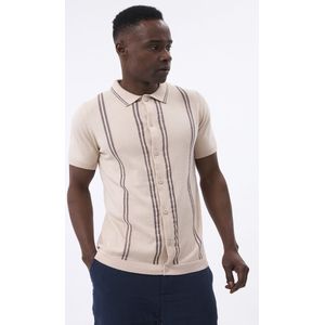 Felix Hardy - Overhemd Knit - Gestreept - Katoen - Korte Mouw - Beige