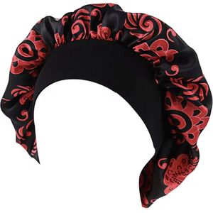 Slaapmuts - Slaap muts - Satijnachtig - Bescherm je haar tijdens het slapen - Haarverzorging - Nachtrust - Sleep Cap - Bonnet - Haarbeschermer - Zwart/Rood - CHPN