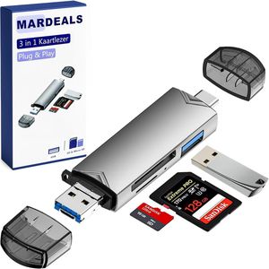 Mardeals SD Kaart Lezer - 3 in 1 - SD - Micro SD - TF Card Reader - Geschikt voor Apple - Windows - Universeel - USB C - USB 3.0 - Snelste SD Kaartlezer