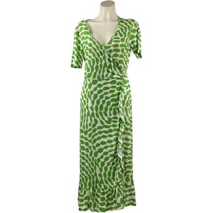 Angelle Milan - Lange Jurk Groen met Wit Patroon - Travelstof - Rijk - Duurzaam In 5 maten - Maat S