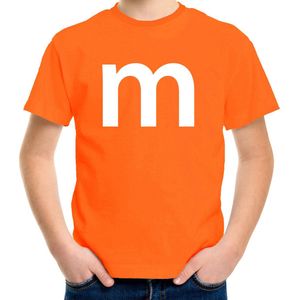 Letter M verkleed/ carnaval t-shirt oranje voor kinderen - M en M carnavalskleding / feest shirt kleding / kostuum 122/128
