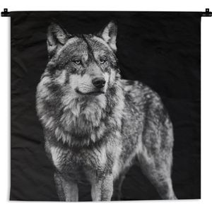 Wandkleed - Wanddoek - Wolf - Dieren - Wild - Zwart - Wit - 60x60 cm - Wandtapijt