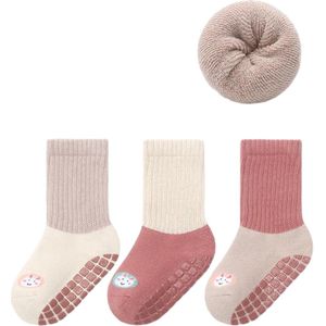 3 paar - Baby- en kinderwintersokken - dikke, warme antislipsokken -S-Roze