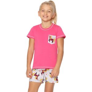 Merry Style - Korte Katoenen Pyjama - Voor Meisjes – Donkerroze/strepen/unicorn – 110 - MS-MS10-292-PJ