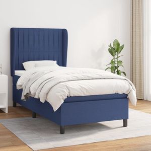 vidaXL Boxspring - Met Matras en Topmatras - Blauw - 100x200 cm Boxspringbed - Boxspring - Tweepersoonsbed - Slaapcomfort - Matras - Pocketing Veren - Hoofdbord - Bedstelling - Bedroom Furniture