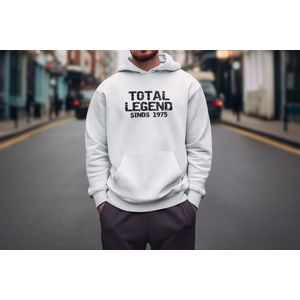 1975 Jaar Wit Hoodie heren - Maat M - Total Legend - Verjaardag Cadeau Mannen - Limited Edition