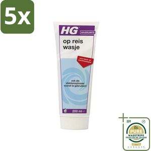 5 x HG Op Reis Wasje 200 ml - Grootverpakking - Op Reis Wasje - Wasmiddel Voor Reizen - Wasmiddel Onderweg - Wasmiddel Met Wasverzachter - Vlekkenoplosser