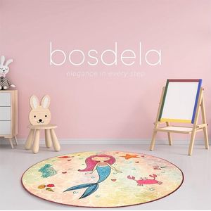 Bosdela kindervloerkleed en babyvloerkleed zeemeermin - design rond Ø140 cm, antislip en zacht, ideaal voor kinderkamers, speelkamers en kruipmatten