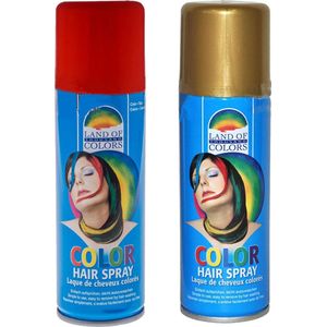 Goodmark haarverf/haarspray set van 2x flacons van 111 ml - Rood en Goud - Carnaval verkleed spullen - Haar kleuren