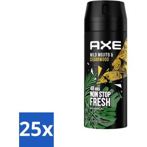 25 x Axe Deodorant Bodyspray Green Mojito + Cedarwood 150 ml - 48 Uur Bescherming - Frisse Geur - Geurbestrijding - Aluminium Verpakking - Recyclebaar