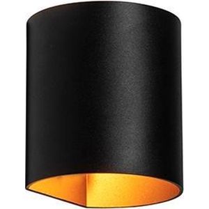 QAZQA sabbio - Moderne Wandlamp Up Down voor binnen - 1 lichts - D 84 mm - Zwart Goud - Woonkamer | Slaapkamer | Keuken