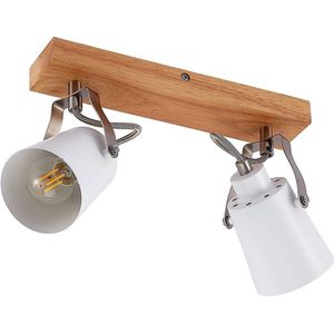 Lindby - plafondlamp - 2 lichts - metaal, hout - H: 15.8 cm - E14 - hout, wit mat