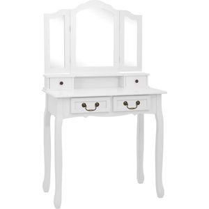 vidaXL Kaptafelset - Inclusief Kruk - Wit - Met Spiegel Opmaaktafel - Kaptafel - Make-uppen - Dressing Table - Beauty Dresser