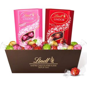 Lindt Moederdag Chocolade bundel 600 gram - 6 smaken LINDOR chocolade bonbons - Melkchocolade, Pistache chocolade, Aardbei & Room, Kokos chocolade & Witte chocolade