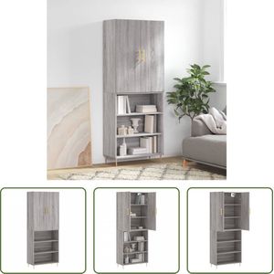 The Living Store Hoge Kast - Opbergkast 69.5x34x180 cm - Grijs Sonoma Eiken