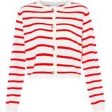 usha - BLUE LABEL - Gebreid Vest - Bloedrood/Wolwit - Lange Mouw - Knoopsluiting