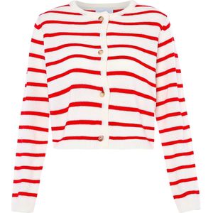 usha - BLUE LABEL - Gebreid Vest - Bloedrood/Wolwit - Lange Mouw - Knoopsluiting