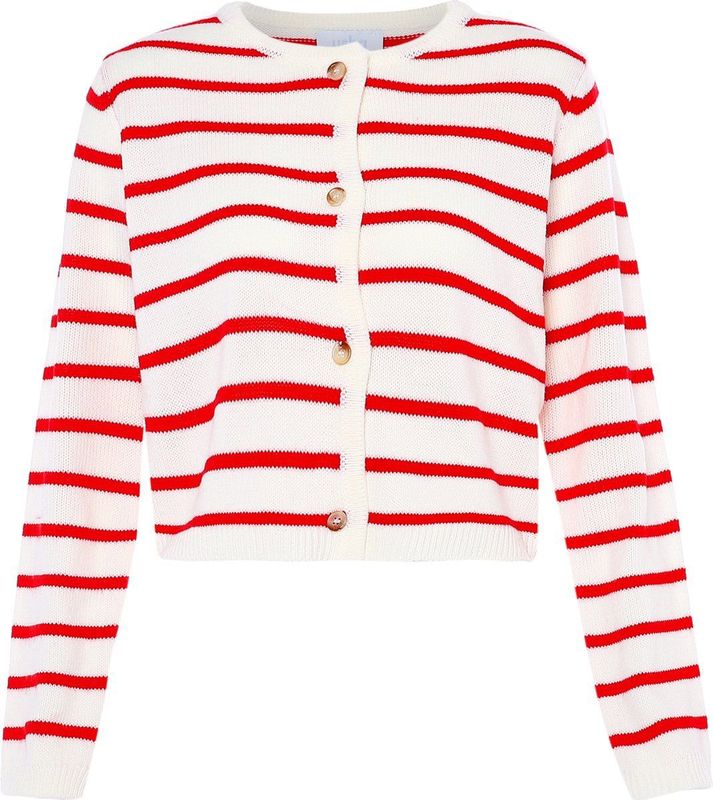 usha - BLUE LABEL - Gebreid Vest - Bloedrood/Wolwit - Lange Mouw - Knoopsluiting