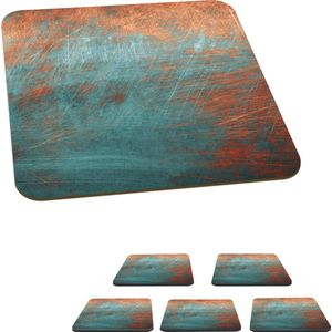 Onderzetters voor glazen - Metaal - Roest - Brons - Blauw - Abstract - Structuur - 10x10 cm - Glasonderzetters - 6 stuks