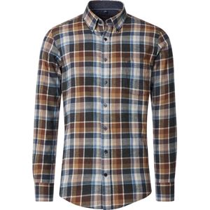 CASA MODA - Sport Casual Fit - Overhemd - Bruin - Blauw en Beige Geruit - Strijkvriendelijk