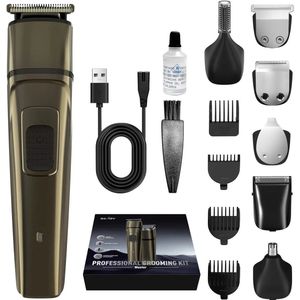 Master Grooming Kit - Tondeuse - 6-in-1 Trimmer Set - Draadloos - IPX7 Waterdicht - 3800RPM Motor - 90 Min Gebruiksduur - Oplaadbaar - Stil - Volledige Scheerset Voor Gezicht, Hoofd & Lichaam - T-Blade - USB