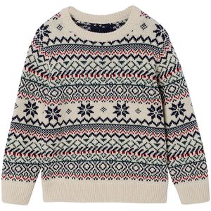 Jacquard trui met ronde hals voor jongens wit, bedrukt