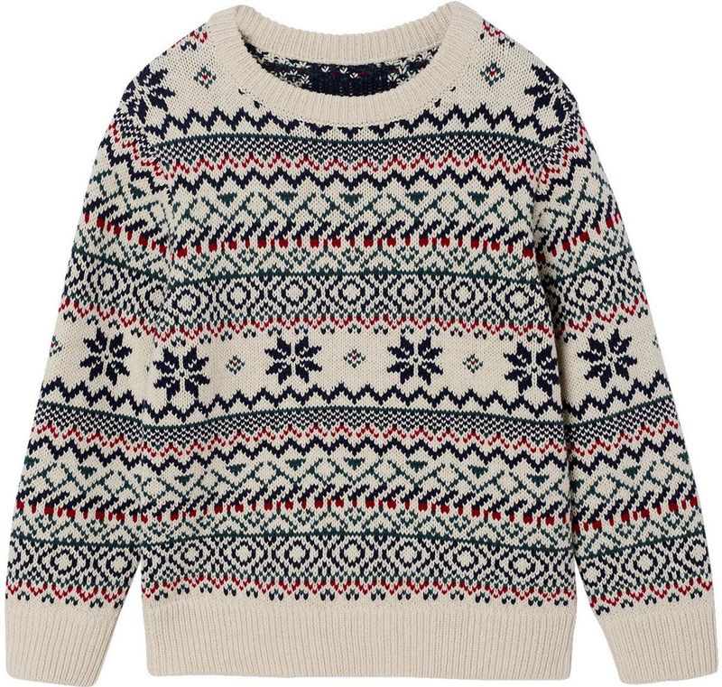 Jacquard trui met ronde hals voor jongens wit, bedrukt