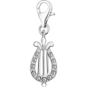 Quiges – 925 - Zilver – Charm - Bedel - Hanger - Muziek Instrument Harp - met – sterling - zilver - karabijnslot - geschikt - voor - Zinzi, Thomas – Sabo - Ti Sento - Bedelarmband HC115