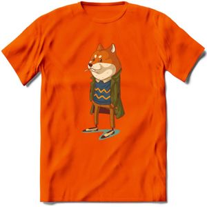 Casual vos T-Shirt Grappig | Dieren honden Kleding Kado Heren / Dames | Animal Skateboard Cadeau shirt - Oranje - 3XL