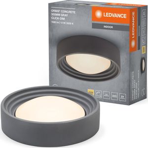 LEDVANCE ORBIS Concrete, grijze betonnen plafondlamp met LED, 13W, 800lm, 3000K vriendelijk warm wit, dimbaar in 3 stappen door te klikken, 300mm diameter, IP20 bescherming, geschikt voor badkamers