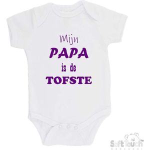 100% katoenen Romper ""Mijn Papa is de TOFSTE"" Vader Vaderdag Meisjes Katoen Wit/paars Maat 56/62