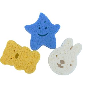 Bo Jungle - Natuurspons voor baby en kinderen - Leuke, speelse vormpjes - Natuurlijke houtpulp - Voor gevoelige huidtypes - Set van 3 stuks - Natural Wood Pulp Sponges (3 stuks)